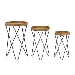 Set of 3 Wooden Side Tables Loft Collection Brown