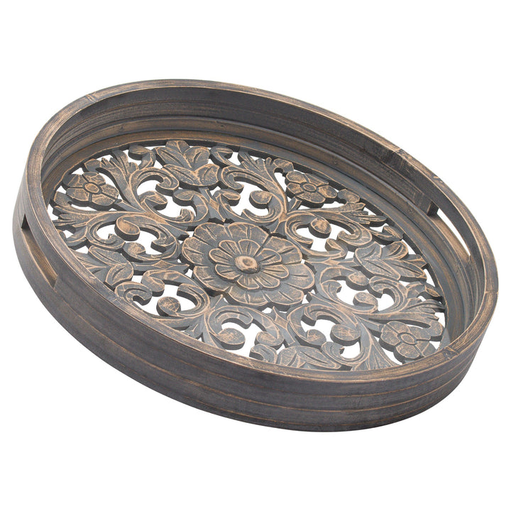 Set of 2 Carved Louis Tray Grey Wash