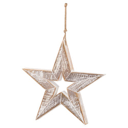 Small Antique Wooden Sparkle Star Ornament White