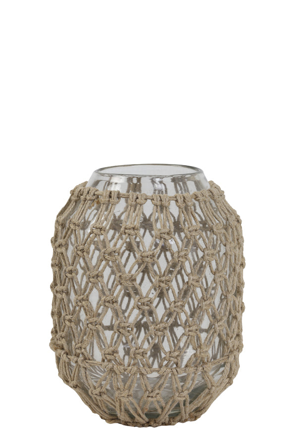 NARONA Glass Clear & Jute Rope Hurricane Vase