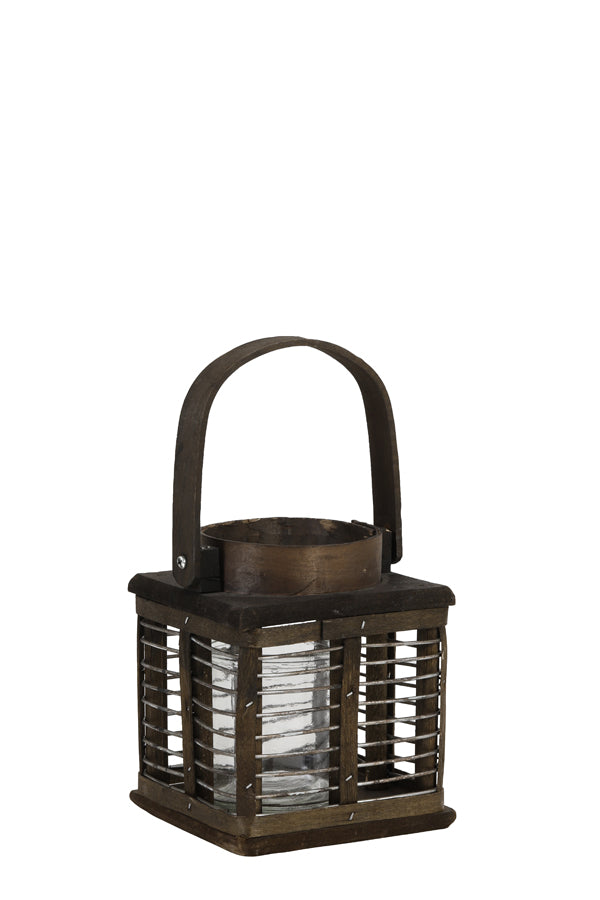 TOPAZ Square Wooden Lantern Brown