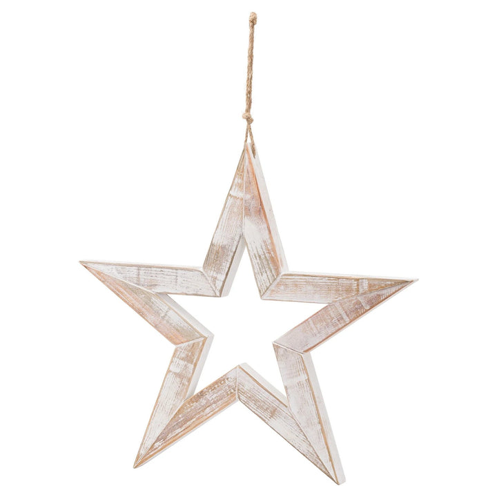 Large Antique Wooden Sparkle Star Ornament White