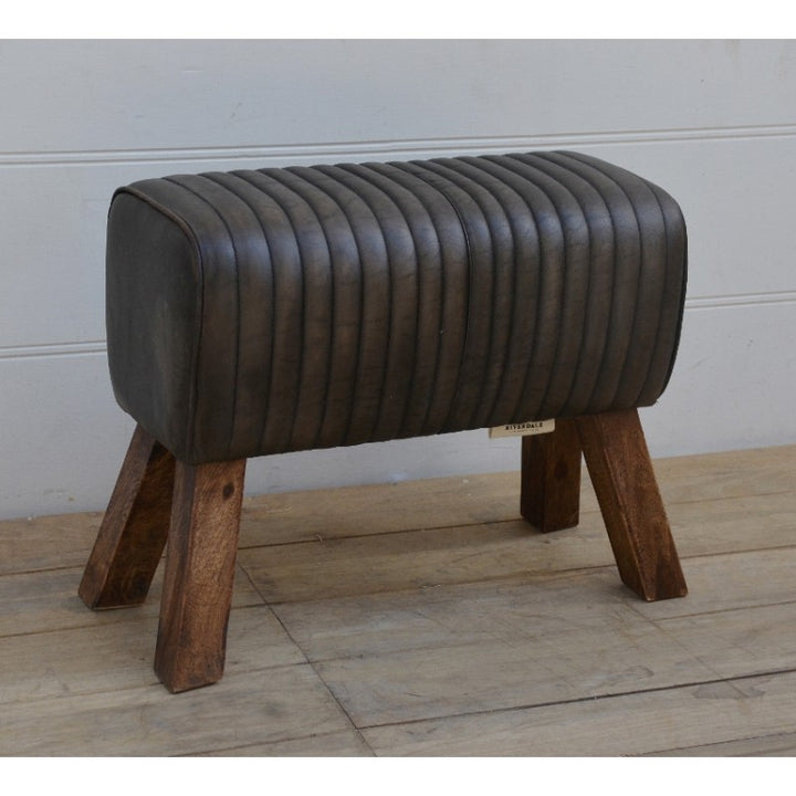 Leather Stool Pommel Horse Style Wooden Feet Black