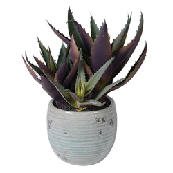 Small Spiky Aloe Vera Artificial Plant & Ribbed Clay Pot Cream