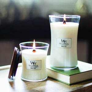 Woodwick White Teak Medium Hourglass Scented Candle – Interiors by CFF