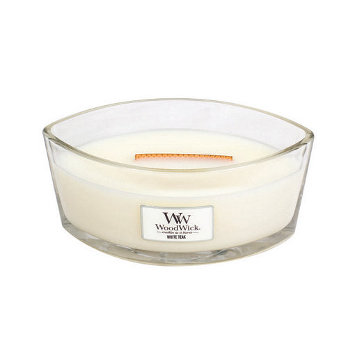 Woodwick White Teak Hearthwick Ellipse Scented Candle